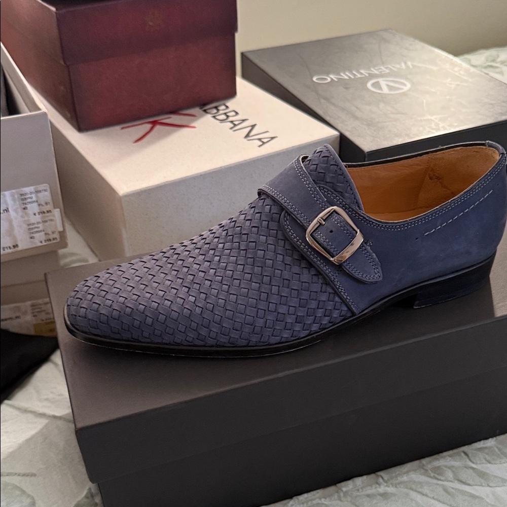 Valentino Men's Blue Woven Leather Derbys